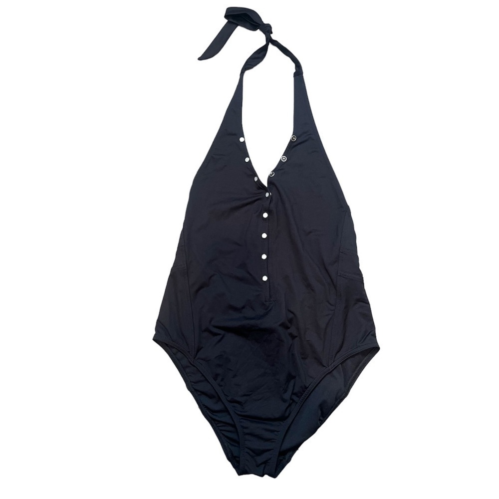 Victoria Secret Womens Black Button Halter One Piece Bathing Suit Size Small